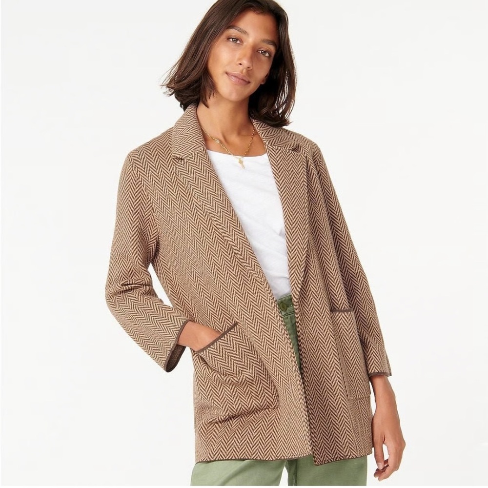 J. Crew Tan Chevron Herringbone Blazer Jacket